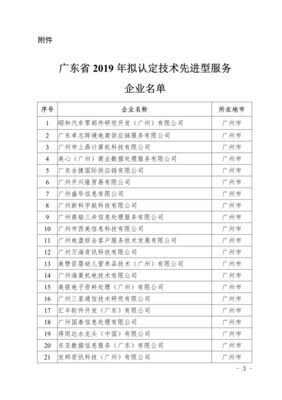 廣東省2019年度技術先進型服務企業認定名單公示通知